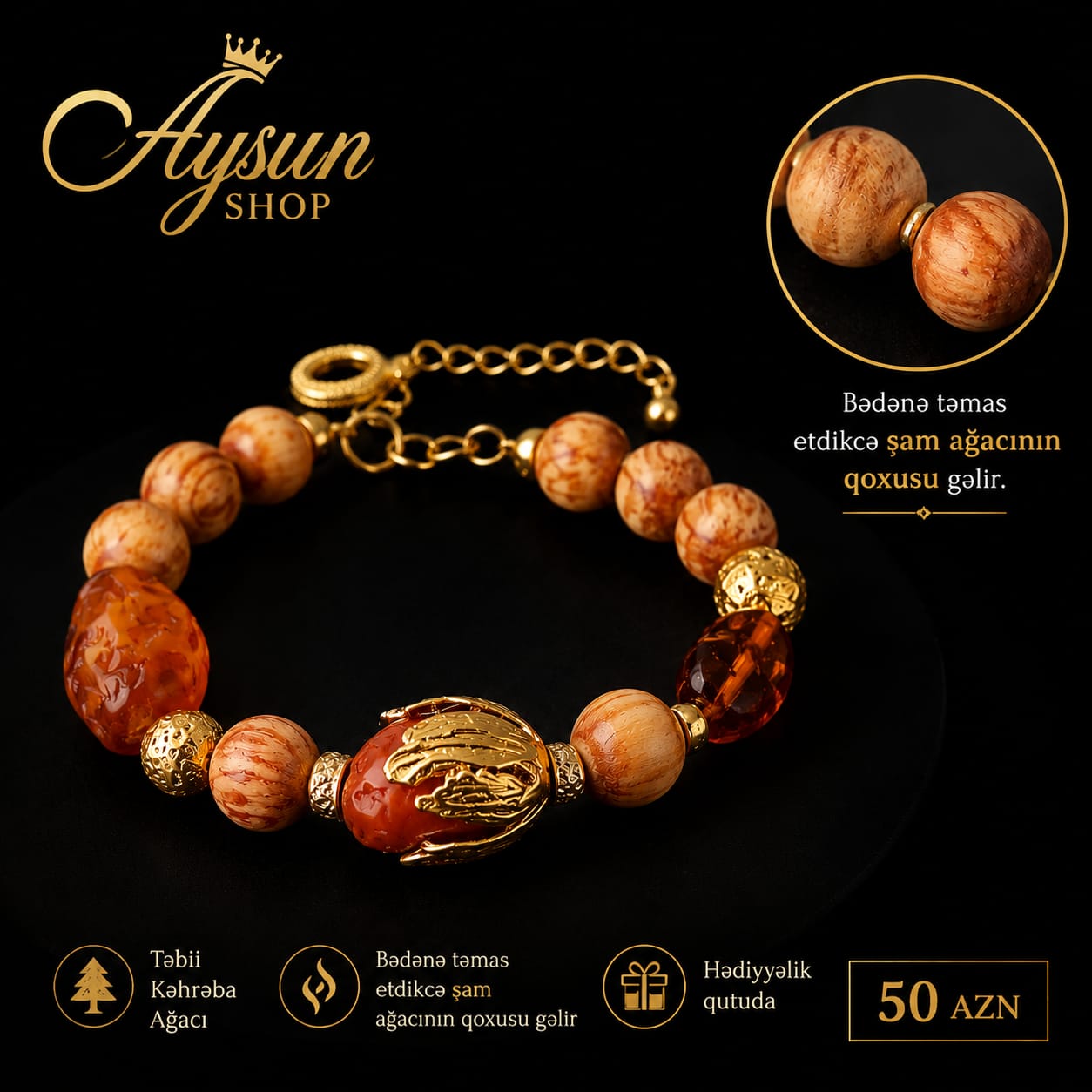 Təbii Kəhrəba Ağacından Hazırlanmış Qolbaq